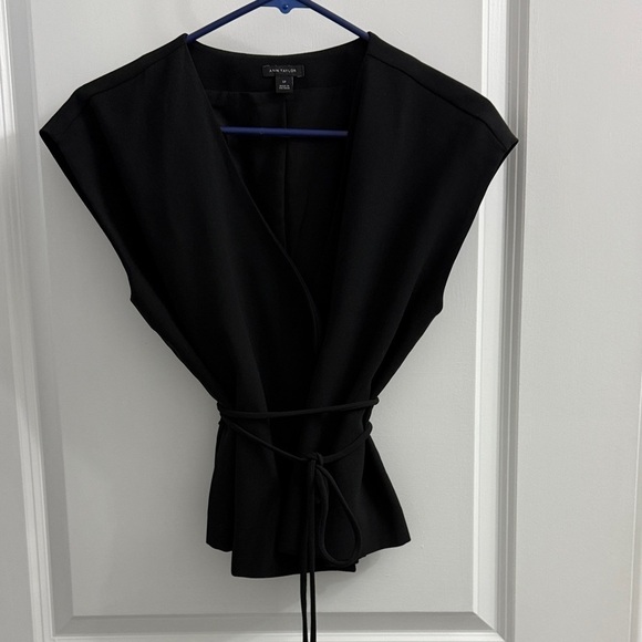 Ann Taylor Black Wrap Top - Picture 2 of 2
